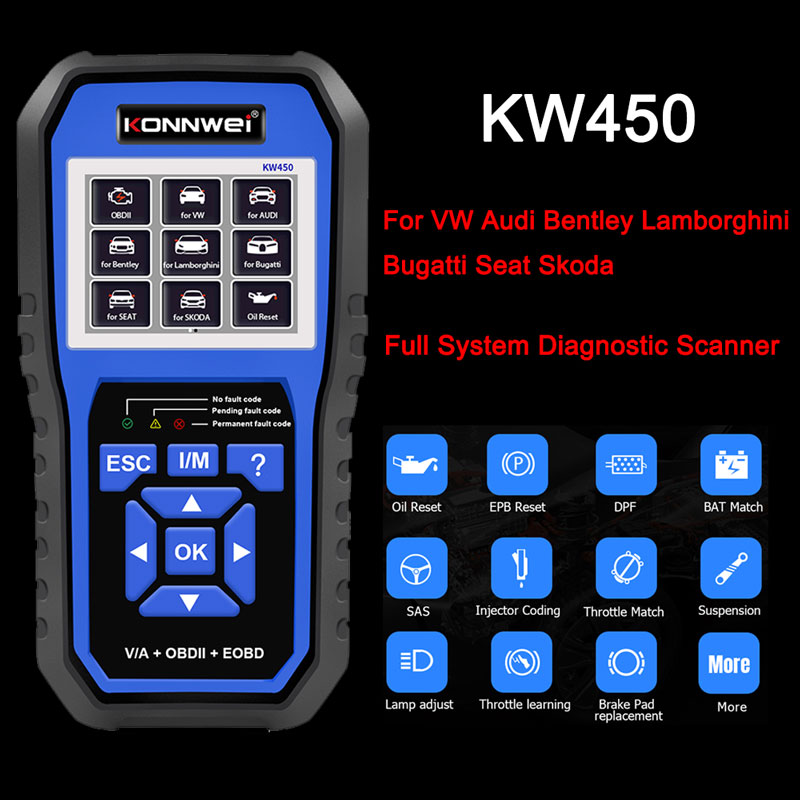 Obd2 Scanner Abs Srs Airbag Reset - KONNWEI KW450 OBD2 Car All Systems