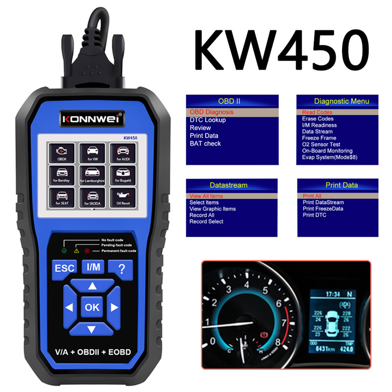 Obd2 Scanner Mileage Correction - KONNWEI KW450 VAG Car OBD2 Diagnostic