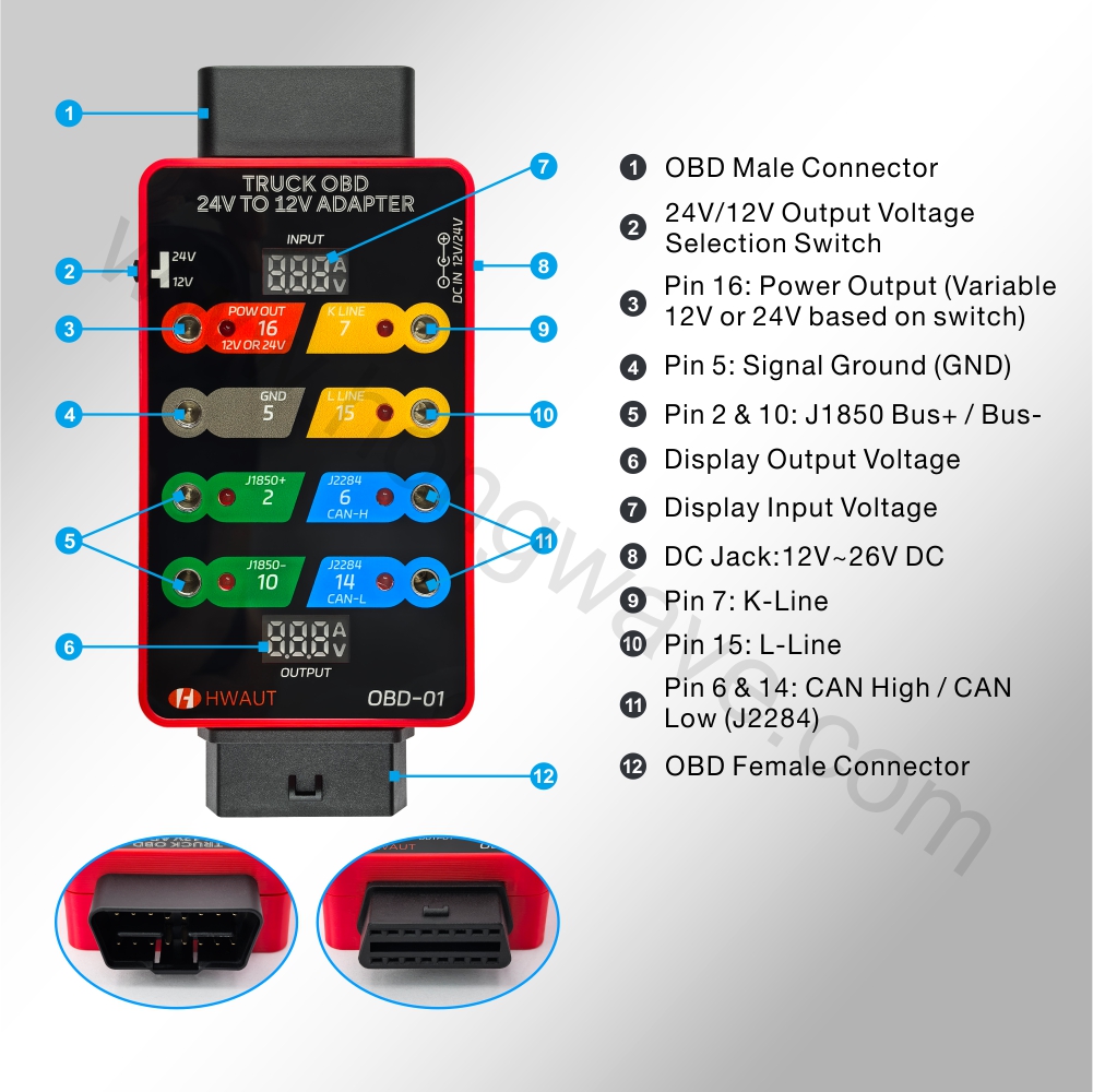 HWAUT Truck OBD2 24V to 12V Ad - огляд і ціна Obd2 Scanner Heavy Duty Truck