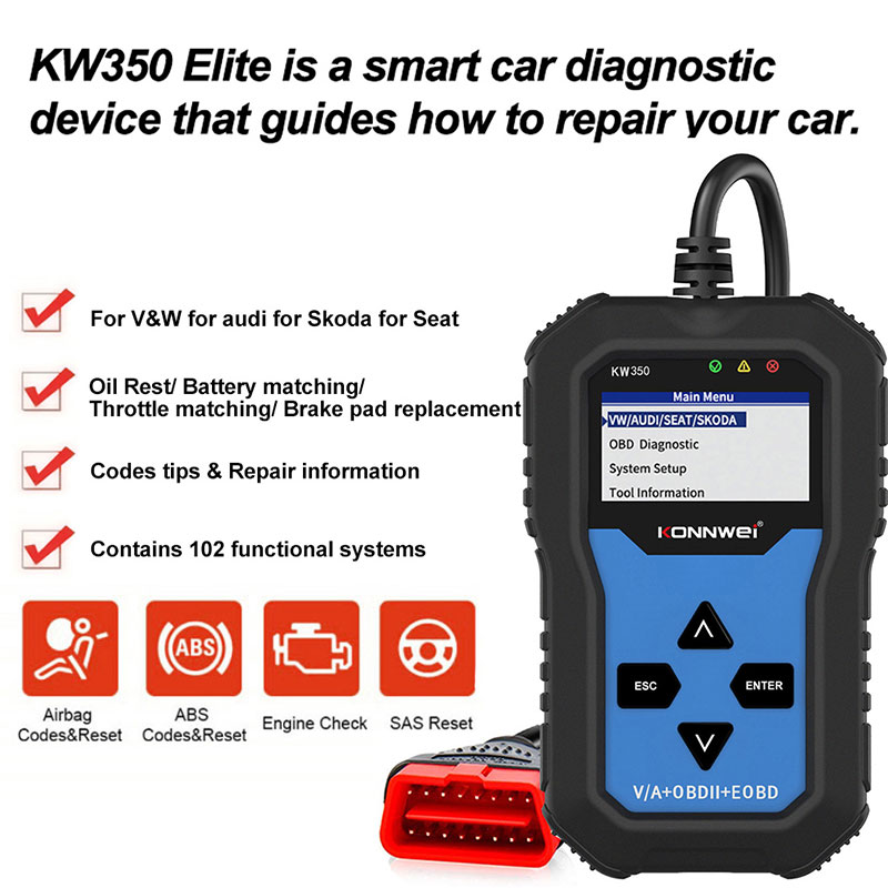 KONNWEI KW350 OBD2 Scanner Car - огляд і ціна Obd2 Scanner Abs Srs Airbag Reset