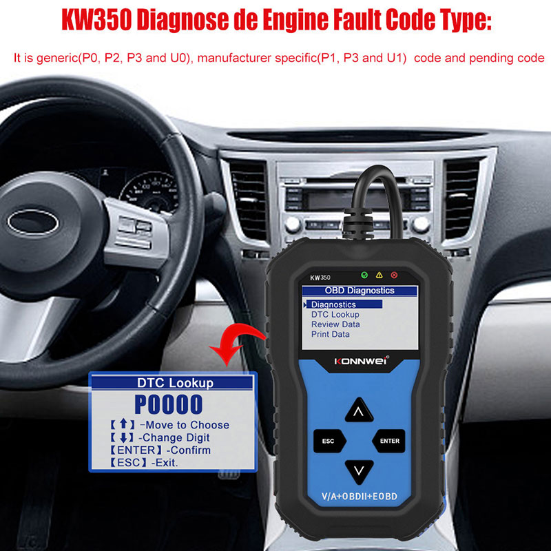 KONNWEI KW350 OBD2 Scanner Car - огляд і ціна Obd2 Scanner Abs Srs Airbag Reset