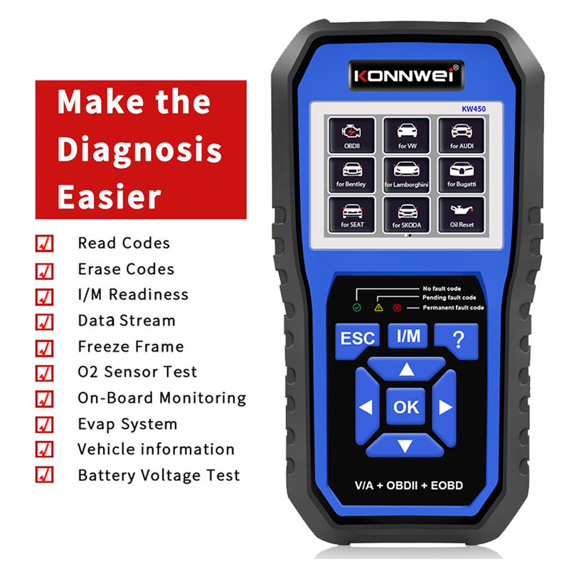 KONNWEI KW450 OBD2 Car All Sys - огляд і ціна Obd2 Scanner Abs Srs Airbag Reset