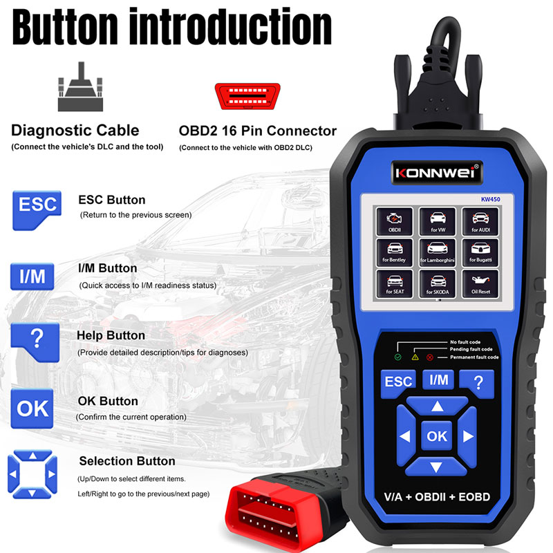 KONNWEI KW450 OBD2 Car All Sys - огляд і ціна Obd2 Scanner Abs Srs Airbag Reset