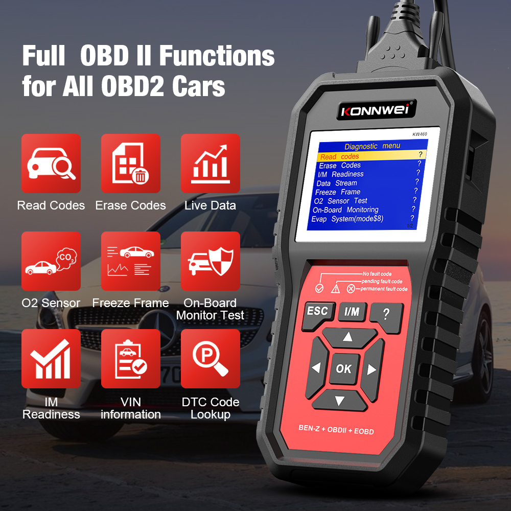 2026 KONNWEI KW460 Car Obd2 Sc - огляд і ціна Obd2 Scanner Abs Srs Airbag Reset