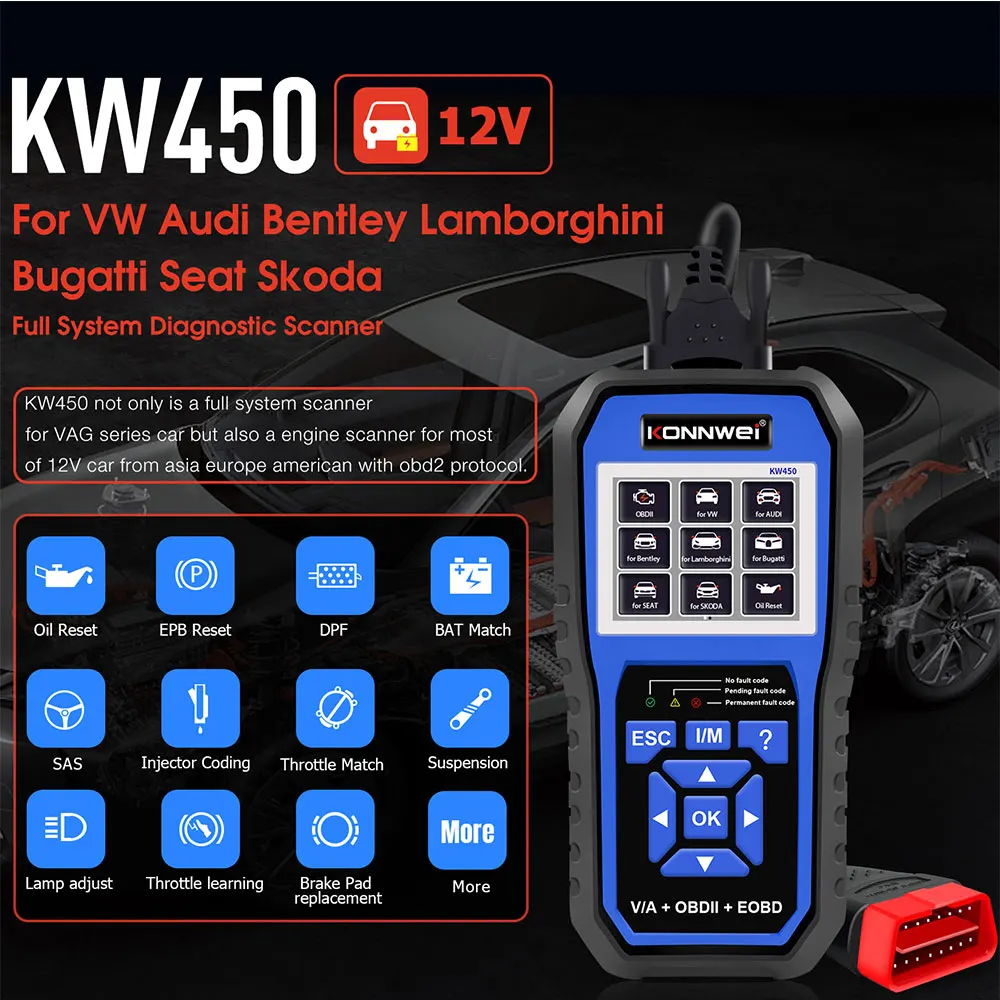 2026 OBD2 Scanner KW450 OBD Co - огляд і ціна Obd2 Scanner Abs Srs Airbag Reset