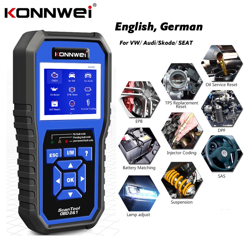 2026 OBD2 Scanner KW450 OBD Co - огляд і ціна Obd2 Scanner Abs Srs Airbag Reset